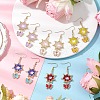Flower with Butterfly 304 Stainless Steel Glass Seed Beads Dangle Earrings EJEW-MZ00417-1