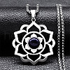 Chakra Lotus Flower 304 Stainless Steel Pave Synthetic Blue Goldstone Pendant Necklaces for Women NJEW-K283-26P-1