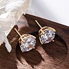 Brass Micro Pave Clear Cubic Zirconia Stud Earrings EJEW-K300-26G-1