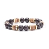 Natural Coconut & Garnet Beaded Stretch Bracelet for Women BJEW-JB07546-04-1