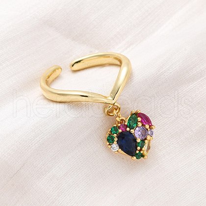 Brass Micro Pave Cubic Zirconia Open Cuff Rings for Women RJEW-U057-22B-G-1