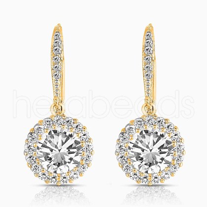 Brass Micro Pave Cubic Zirconia Pentacle Leverback Earrings EJEW-BB65622-B-1