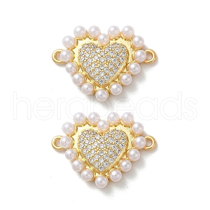 Brass Micro Pave Clear Cubic Zirconia Heart Links KK-M287-02G-1