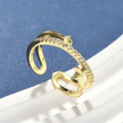 Brass Micro Pave Cubic Zirconia Cuff Rings RJEW-D322-07G-1