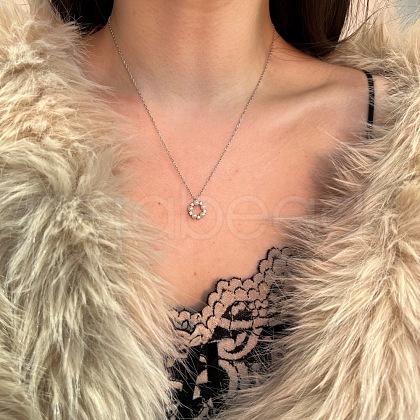 Round Ring 925 Sterling Silver Micro Pave Cubic Zirconia Pendant Necklaces for Women NJEW-F338-07P-1