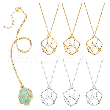 Unicraftale 6Pcs 2 Colors Crystal Holder Cage Necklace NJEW-UN0001-48-1