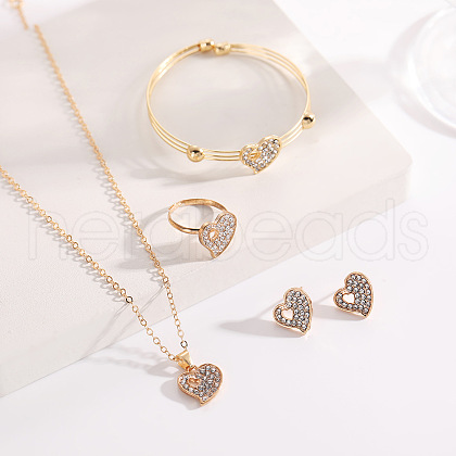 Alloy Crystal Rhinestone Pendant Necklace & Stud Earring & Ring & Cuff Bangle Sets FS-WG56C82-02-1