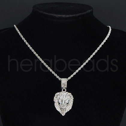 Lion Head Zinc Alloy with Crystal Rhinestone Pendant Necklaces FS-WG67D00-02-1