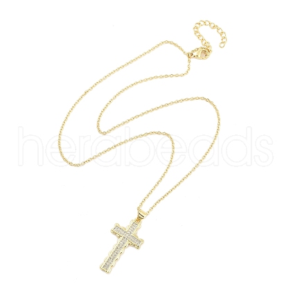 Brass Micro Pave Clear Cubic Zirconia Pendant Necklaces NJEW-Z035-03C-G-1