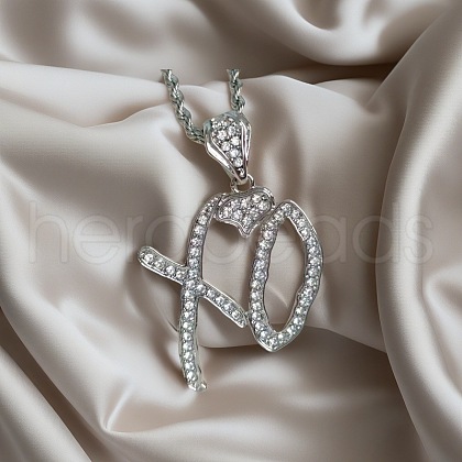 Zinc Alloy Crystal Rhinestone Letter XO Heart Pendant Necklaces for Women FS-WGEFE1E-01-1