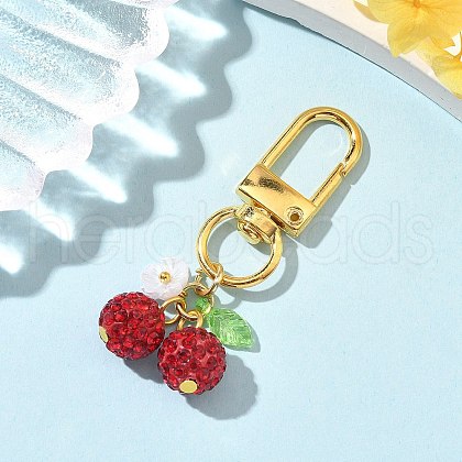 Polymer Clay Rhinestone Cherry Pendant Decorations HJEW-JM03269-01-1