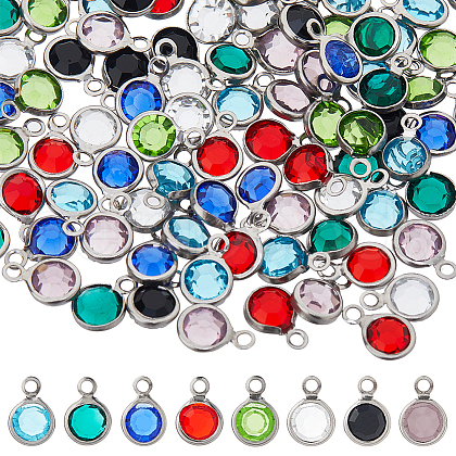 112Pcs 8 Colors 304 Stainless Steel with Glass Charms STAS-HS0001-04-1