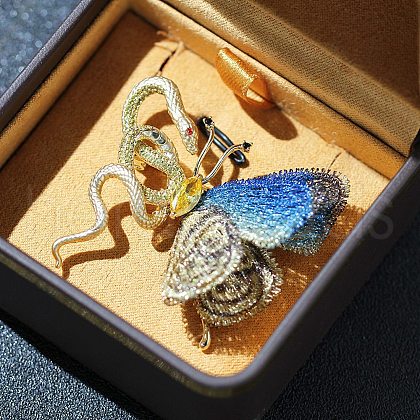 Snake & Butterfly Brass Micro Pave Cubic Zirconia Brooches JEWB-V003-04G-1