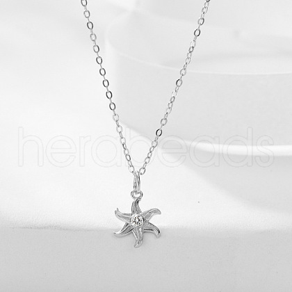 925 Sterling Silver Pave Clear Cubic Zirconia Starfish Pendant Necklaces for Women FS-WG4853F-03-1