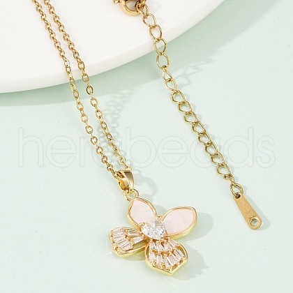 Brass Micro Pave Cubic Zirconia Plastic Imitation Shell Pendant Neckalces NJEW-C076-09G-1
