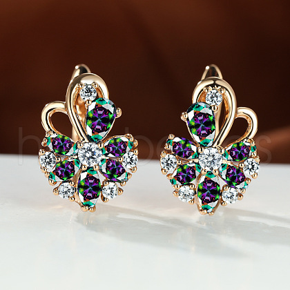 Brass Micro Pave Cubic Zirconia Hoop Earrings WG0C687-05-1