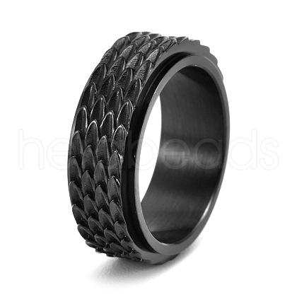 Grooved Feather Stainless Steel Rotating Finger Ring PW-WG72207-22-1