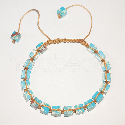 Adjustable Unisex Synthetic Imperial Jasper Cube Braided Bead Bracelets UE9956-1-1