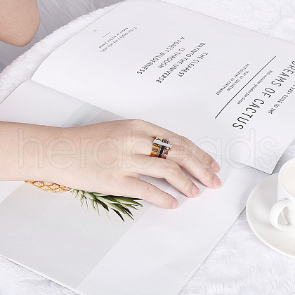 Roman Numerals 304 Stainless Steel & Crystal Rhinestone & Natural Shell Finger Rings FS-WGD9A22-39-1