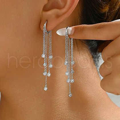 Elegant S925 Sterling Silver Clear Cubic Zirconia Flat Round Chandelier Earrings SY5104-2-1