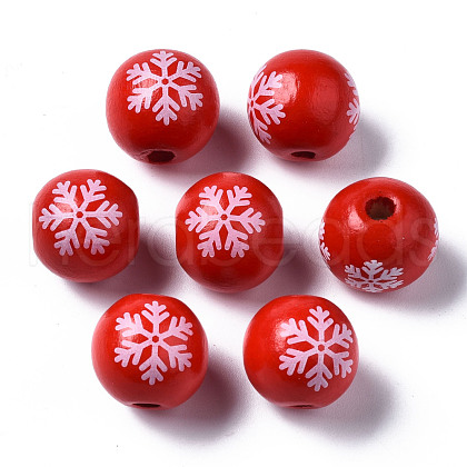 Painted Natural Wood European Beads WOOD-S057-039A-1