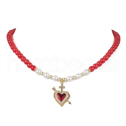 Heart Brass Cubic Zirconia Pendant Necklace NJEW-JN04599-02-1