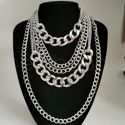 Punk Alloy & Aluminum Cuban Link Chain Multi Layered Necklaces for Women FS-WG4574A-02-1