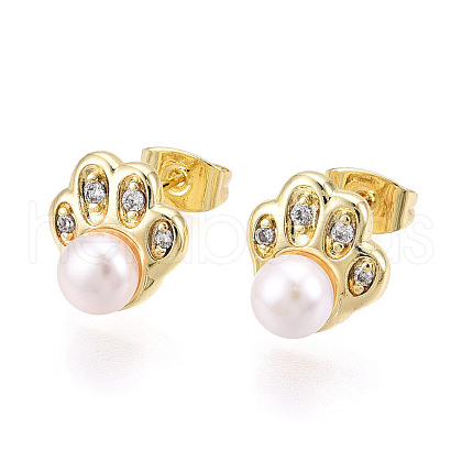 Footprint Brass Natural Pearl Stud Earrings PEAR-N020-05W-1