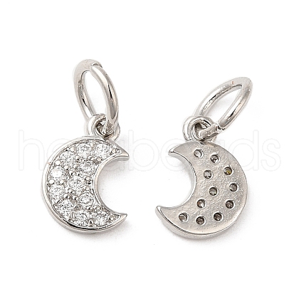 Rack Plating Brass Pave Clear Cubic Zirconia Moon Charms with Jump Ring KK-Z026-01P-1