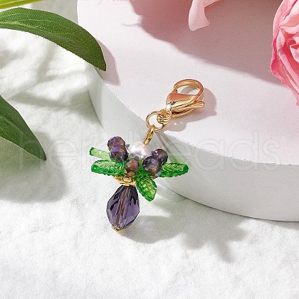Glass & Acrylic & Shell Pearl Flower Pendant Decorations HJEW-MZ00209-05-1