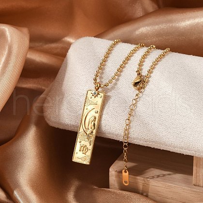 304 Stainless Steel Clear Cubic Zirconia Rectangle Constellation Pendant Necklaces for Women Men NJEW-S435-01G-F-1
