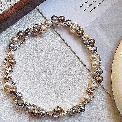 Glass & Imitation Pearl Round Beaded Wrapped Necklaces FS-WG8CA37-01-1