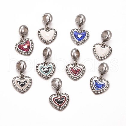 304 Stainless Steel Crystal Rhinestone European Dangle Charms STAS-F278-08P-1