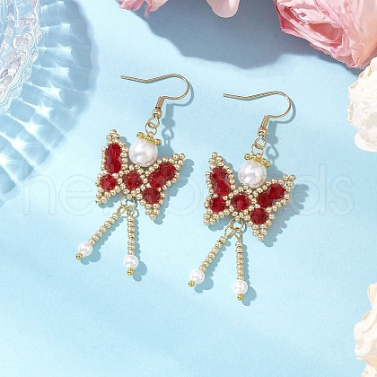Butterfly Faceted Bicone Glass Beads Snowflake Dangle Earrings EJEW-MZ00429-03-1