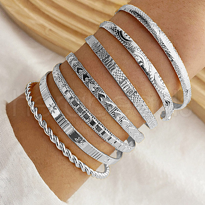 7Pcs 7 Styles Alloy Cuff Bangle Set for Women WG7D095-02-1