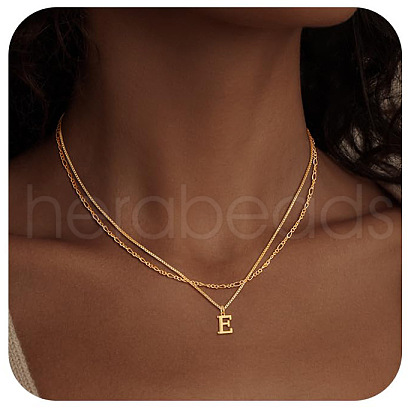 Alloy Initial Pendant Double Layer Necklaces for Women Men WG365C5-05-1