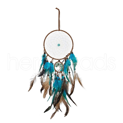 Iron Woven Web/Net with Feather Pendant Decorations AJEW-B017-07-1