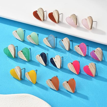 Resin & Wood Stud Earrings EJEW-N017-002A-1