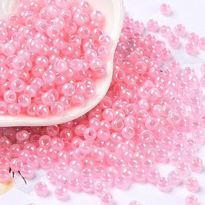 6/0 Opaque Colours Rainbow Plated Round Glass Seed Beads SEED-T006-04D-07-1