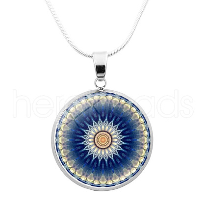 Glass Mandala Flower Dome Pendant Necklace MAND-PW0001-02G-1