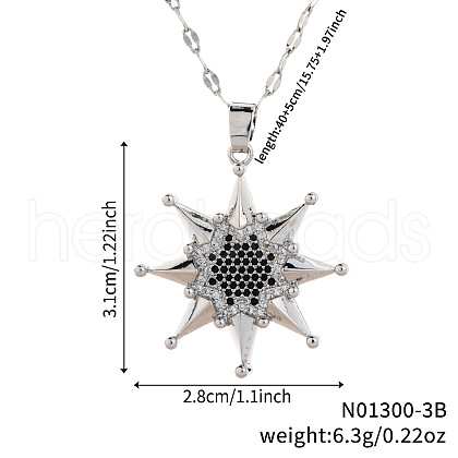 Fashionable Hip-hop Style Brass Pave Clear & Black Cubic Zirconia Star Pendant Dapped Chain Necklaces for Women Men UR9069-2-1