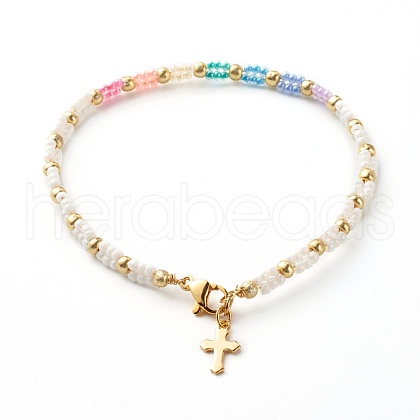 Glass Seed Beaded Bracelet for Girl Women BJEW-JB06746-04-1