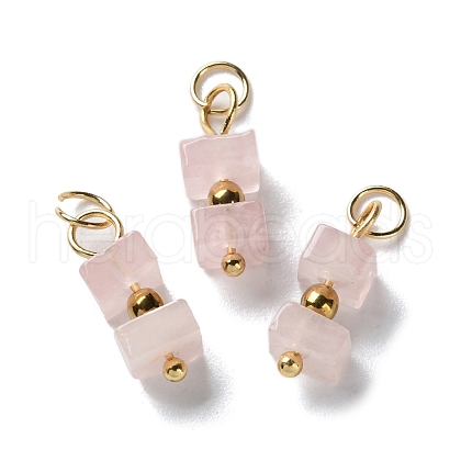 Natural Rose Quartz Cuboid Beaded Pendants STAS-C120-02G-06-1
