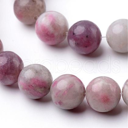 Dyed Round Natural Pink Tourmaline Beads Strands G-K089-10mm-05-1