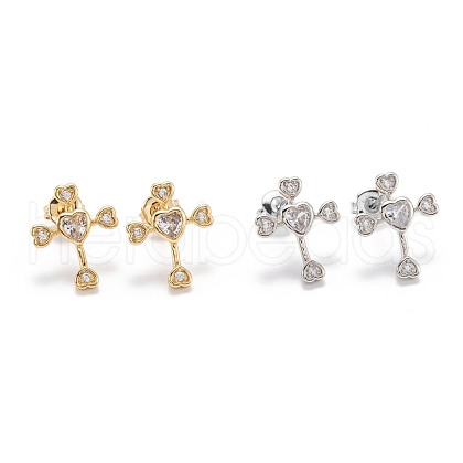 Brass Micro Pave Clear Cubic Zirconia Stud Earrings EJEW-F264-15-1