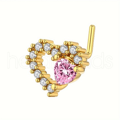 Brass Pave Pearl Pink Cubic Zirconia L-Shaped Nose Rings FS-WG9779A-01-1