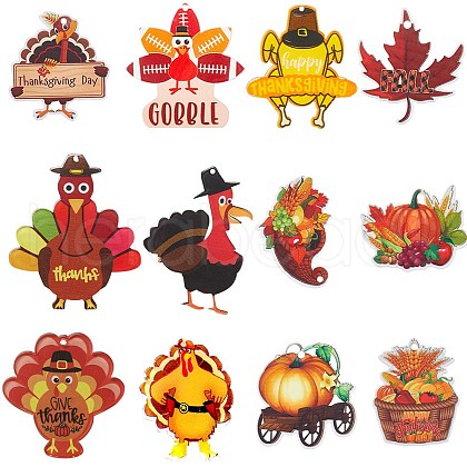 SUNNYCLUE 24Pcs 12 Styles Thanksgiving Day Resin & Acrylic Pendants RESI-SC0003-25-1