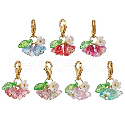 7Pcs Glass Flower Leaf Pendant Decoration HJEW-JM02787-01-1