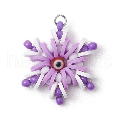 Handmade Polymer Clay and Snowflake Lampwork and Glass Round Pendants PALLOY-MZ00639-01-1