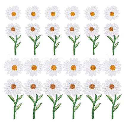 SUPERFINDINGS 24Pcs 4 Styles Daisy Sunflower Embroidered Cloth Patch PATC-FH0001-17-1